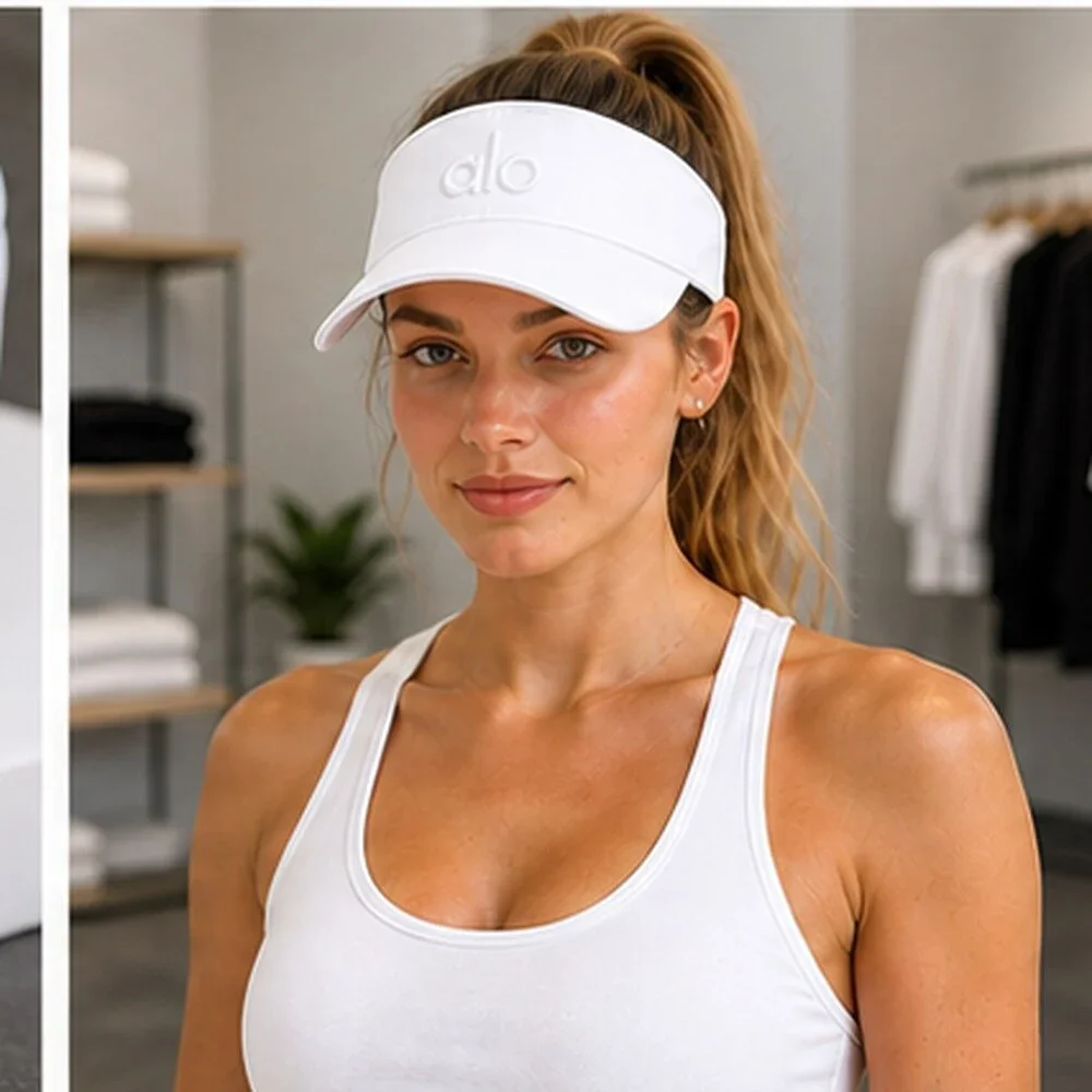 ALO Yoga White Pilates Open Top Visor Hat Logo